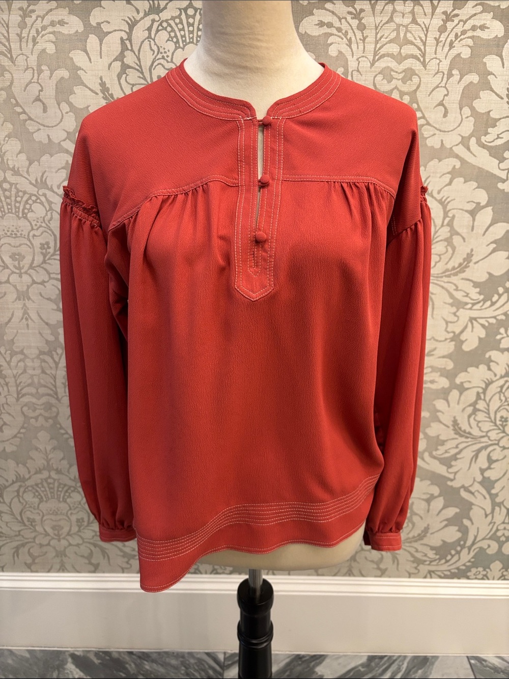 Women's Red / Rust Long-Sleeve Button-Trim Blouse